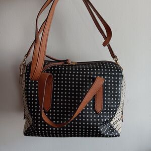 Fossil Sydney Polka Dot Satchel Purse Crossbody Women Bags 11x6x8 Black/White